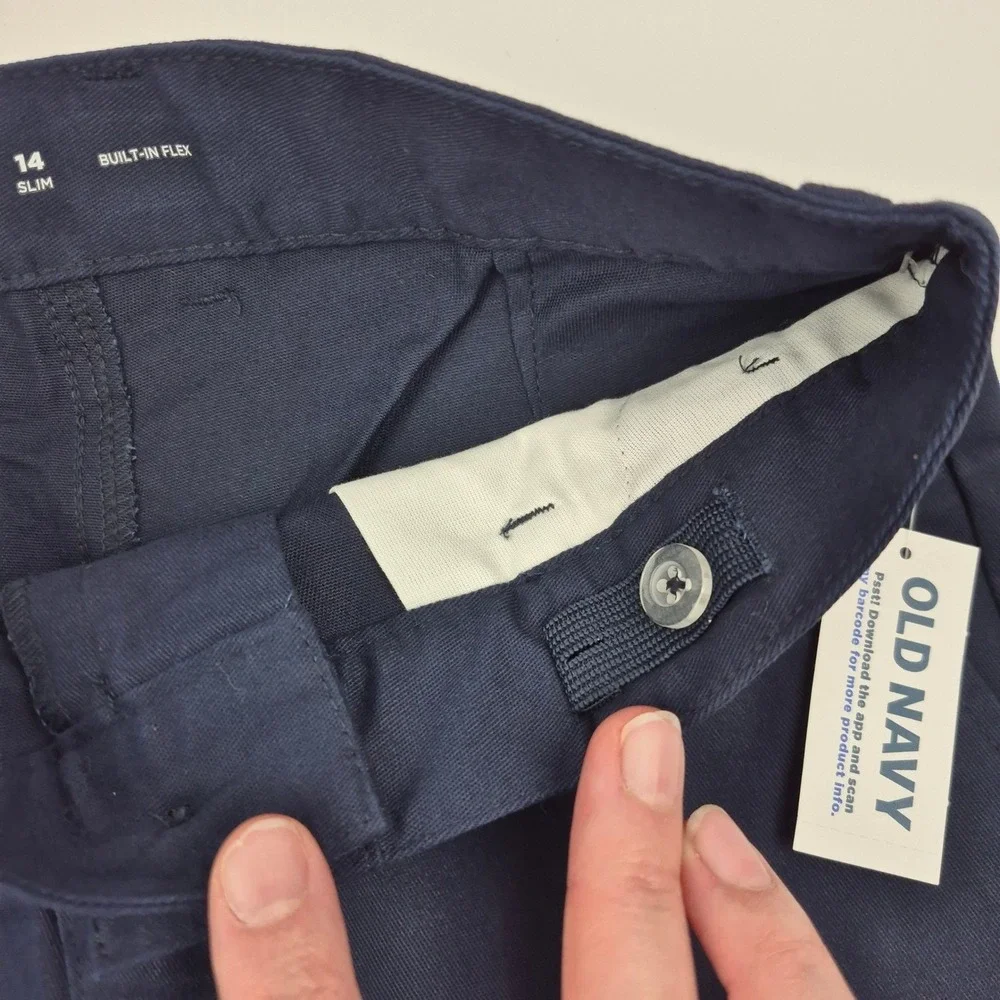 Old Navy Slim Uniform Shorts Adjustable Waist‎ Navy Blue Twill Kids Size 14 NWT
